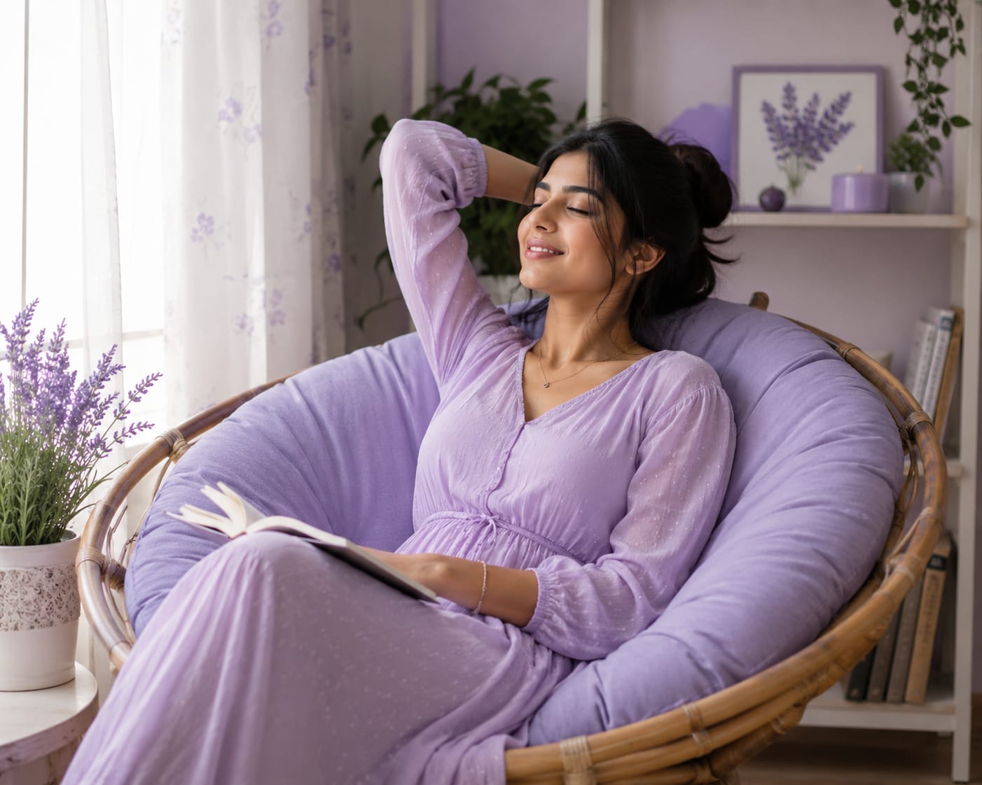 Woman relaxing comfortably at home